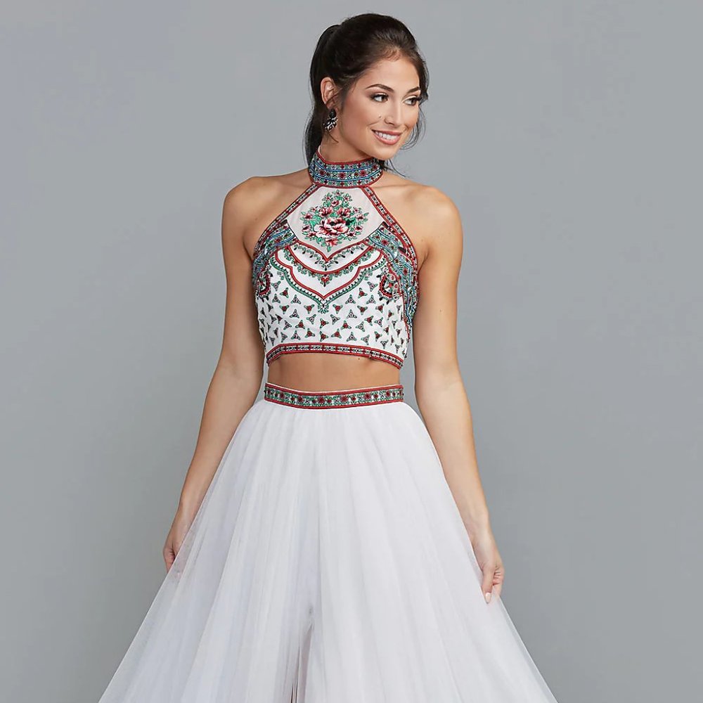 Two Piece Embroidered Prom Gown White NWT 2 4 6 - Picture 1 of 5